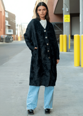 Long Faux Fur Buttoned Cardigan Cardigans Kate Hewko 
