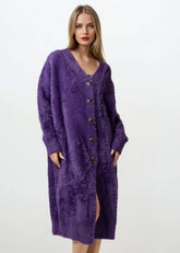 Long Faux Fur Buttoned Cardigan Cardigans Kate Hewko 