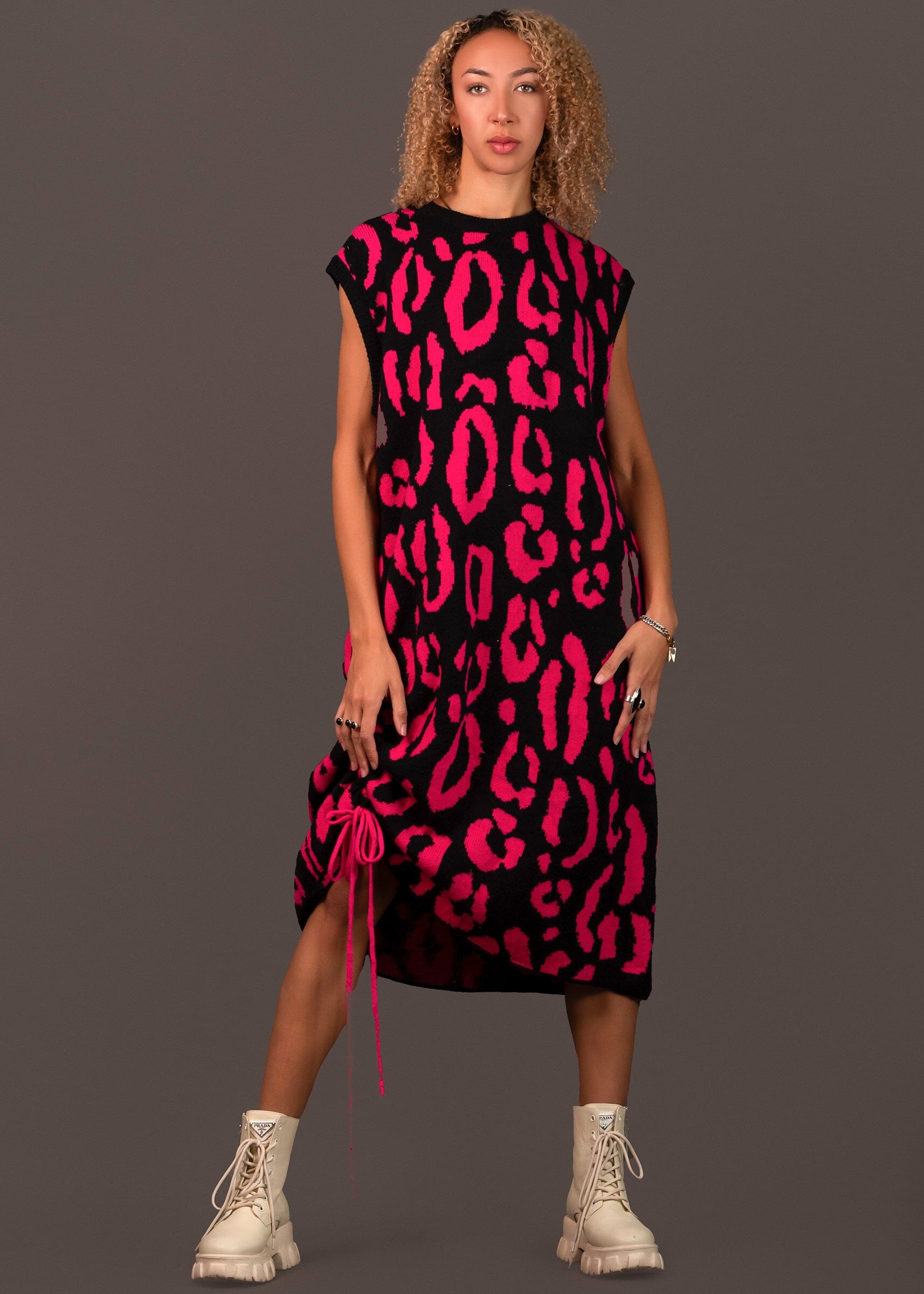 Long Leopard Sweater Vest Dress Dresses Kate Hewko Pink One Size 