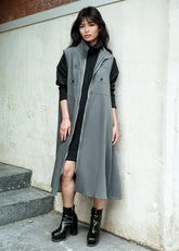 Long Mock Neck Utility Vest Vests Kate Hewko Gray One size 