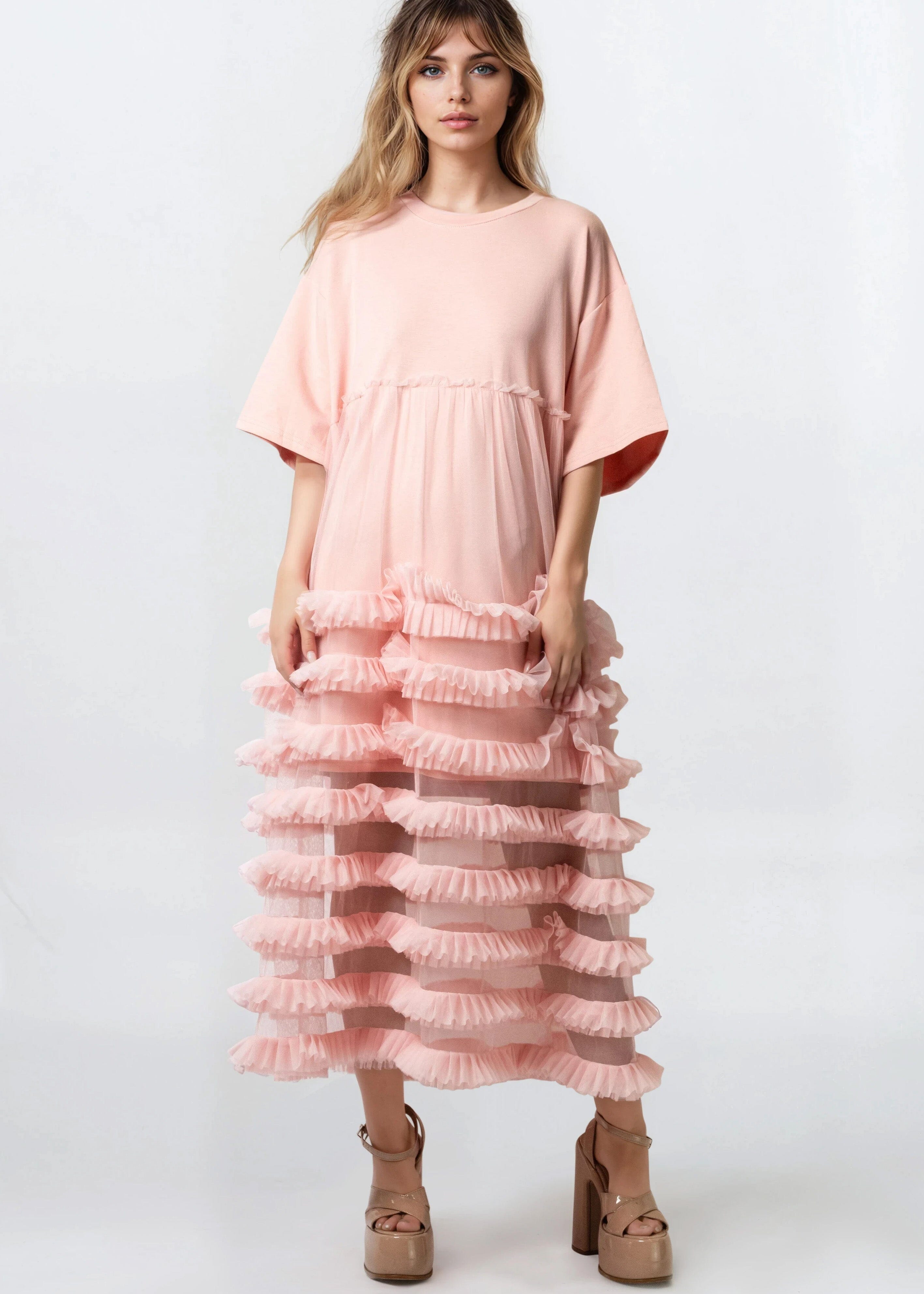 Long Ruffle Tulle Tee Dress - Kate Hewko Long Ruffle Tulle Tee Dress - Kate Hewko
