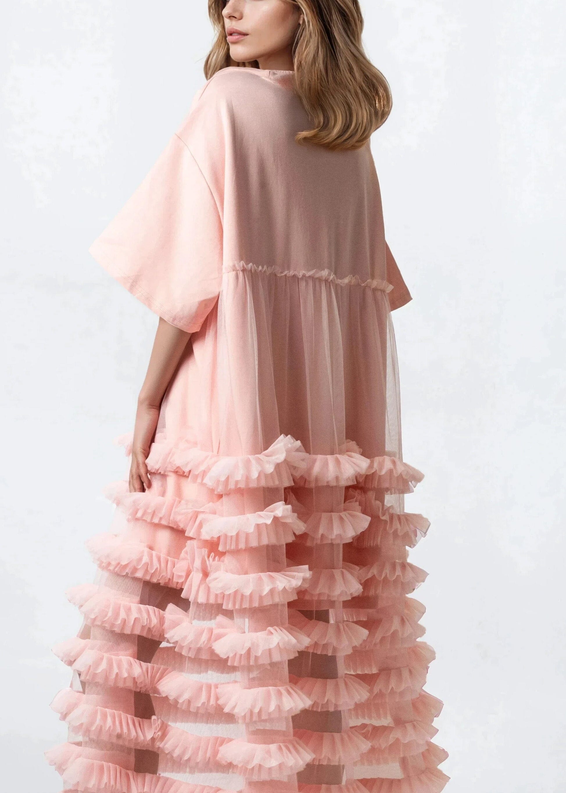 long ruffle dresses Long Ruffle Tulle Tee Dress