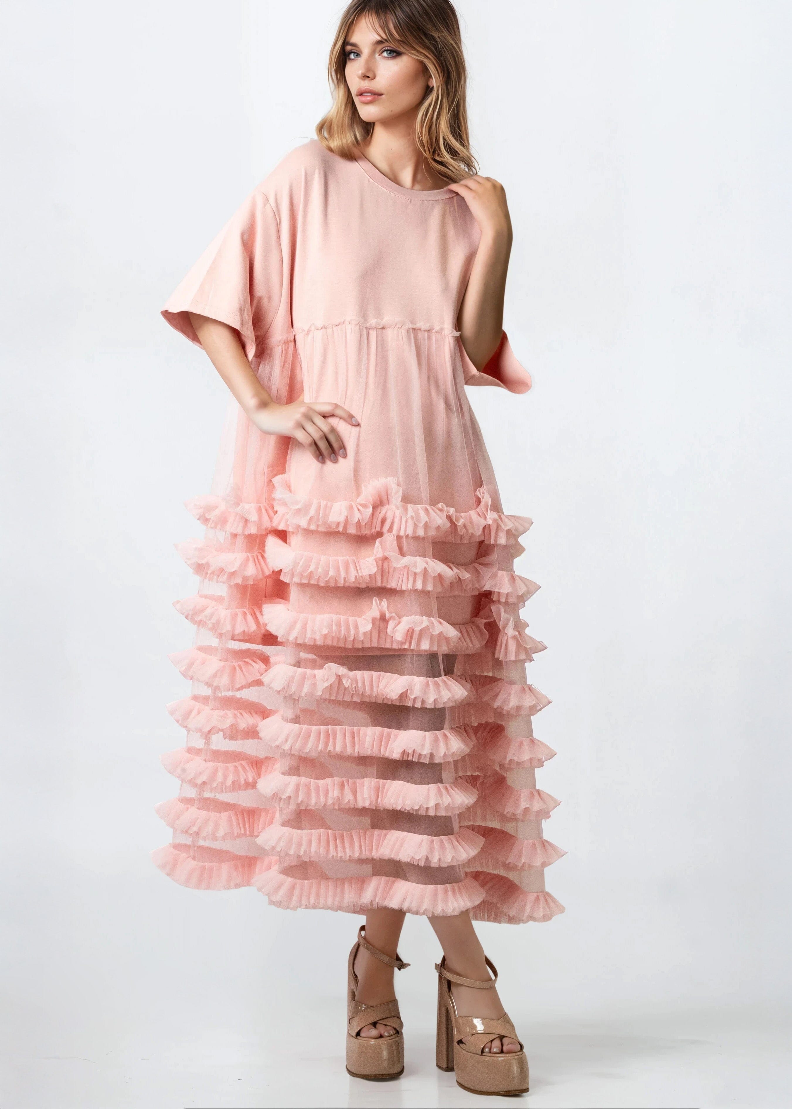 Long Ruffle Tulle Tee Dress - Kate Hewko Long Ruffle Tulle Tee Dress - Kate Hewko