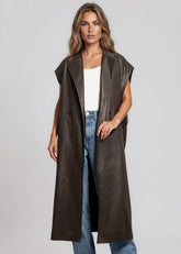 Long Vegan Leather Button Up Vest Vests Kate Hewko 
