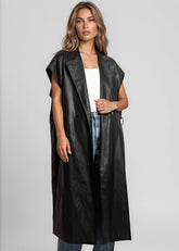 Long Vegan Leather Button Up Vest Vests Kate Hewko 