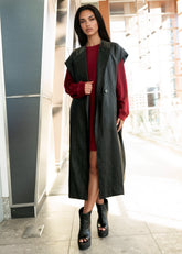 Long Vegan Leather Button Up Vest Vests Kate Hewko 