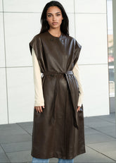 Long Vegan Leather Button Up Vest Vests Kate Hewko 