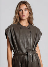 Long Vegan Leather Button Up Vest Vests Kate Hewko 