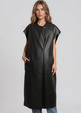 Long Vegan Leather Button Up Vest Vests Kate Hewko 