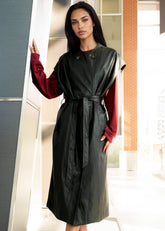 Long Vegan Leather Button Up Vest Vests Kate Hewko 