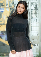 Mesh Sparkle Mock Neck Long Sleeve Long Sleeve Tees Kate Hewko 