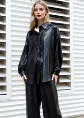 Metallic Croc Button Up Pant Set Two Piece Sets Kate Hewko Black One size 