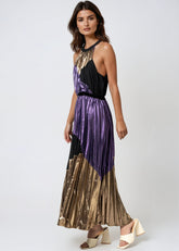 Metallic Pleated Colorblock Halter Dress Dresses Kate Hewko 