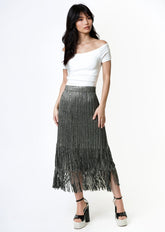 Metallic Pleated Tassel Midi Skirt Skirts Kate Hewko 