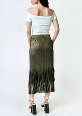 Metallic Pleated Tassel Midi Skirt Skirts Kate Hewko 