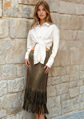 Metallic Pleated Tassel Midi Skirt Skirts Kate Hewko 