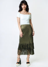Metallic Pleated Tassel Midi Skirt Skirts Kate Hewko 