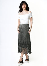 Metallic Pleated Tassel Midi Skirt Skirts Kate Hewko 