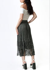 Metallic Pleated Tassel Midi Skirt Skirts Kate Hewko 