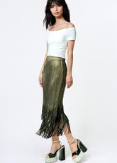 Metallic Pleated Tassel Midi Skirt Skirts Kate Hewko Gold One size 