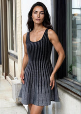 Metallic Striped Skater Dress Dresses Kate Hewko Black One size 