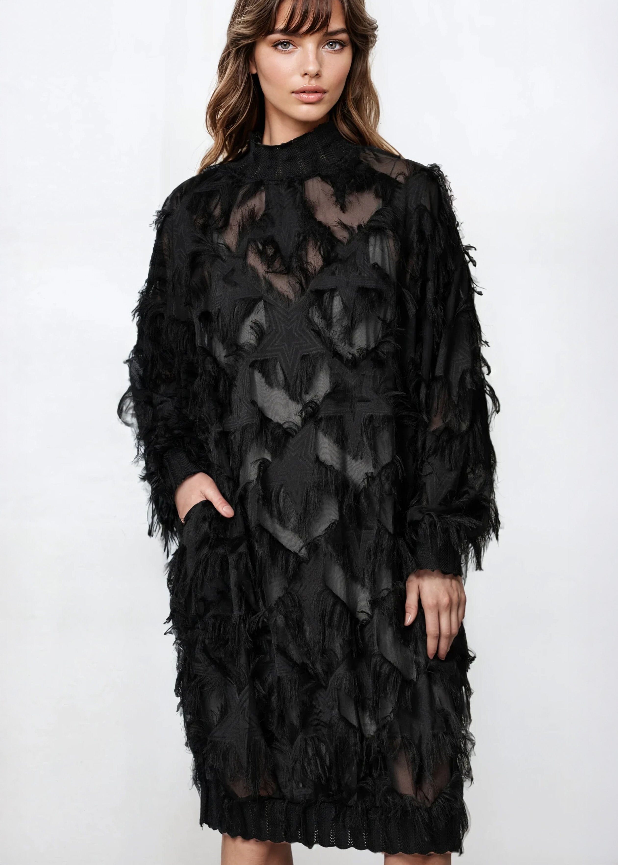 Mock Neck Faux Feather Dress - Kate Hewko Mock Neck Faux Feather Dress - Kate Hewko