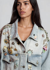 Multi Pin Jeweled Denim Jacket Outerwear Kate Hewko 
