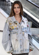 Multi Pin Jeweled Denim Jacket Outerwear Kate Hewko 