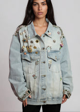 Multi Pin Jeweled Denim Jacket Outerwear Kate Hewko 