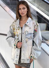 Multi Pin Jeweled Denim Jacket Outerwear Kate Hewko 