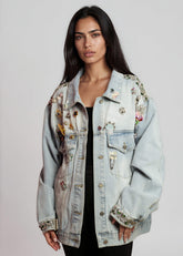 Multi Pin Jeweled Denim Jacket Outerwear Kate Hewko 