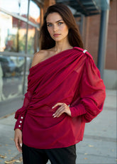 Off Shoulder Sheer Drape Blouse Blouses Kate Hewko 