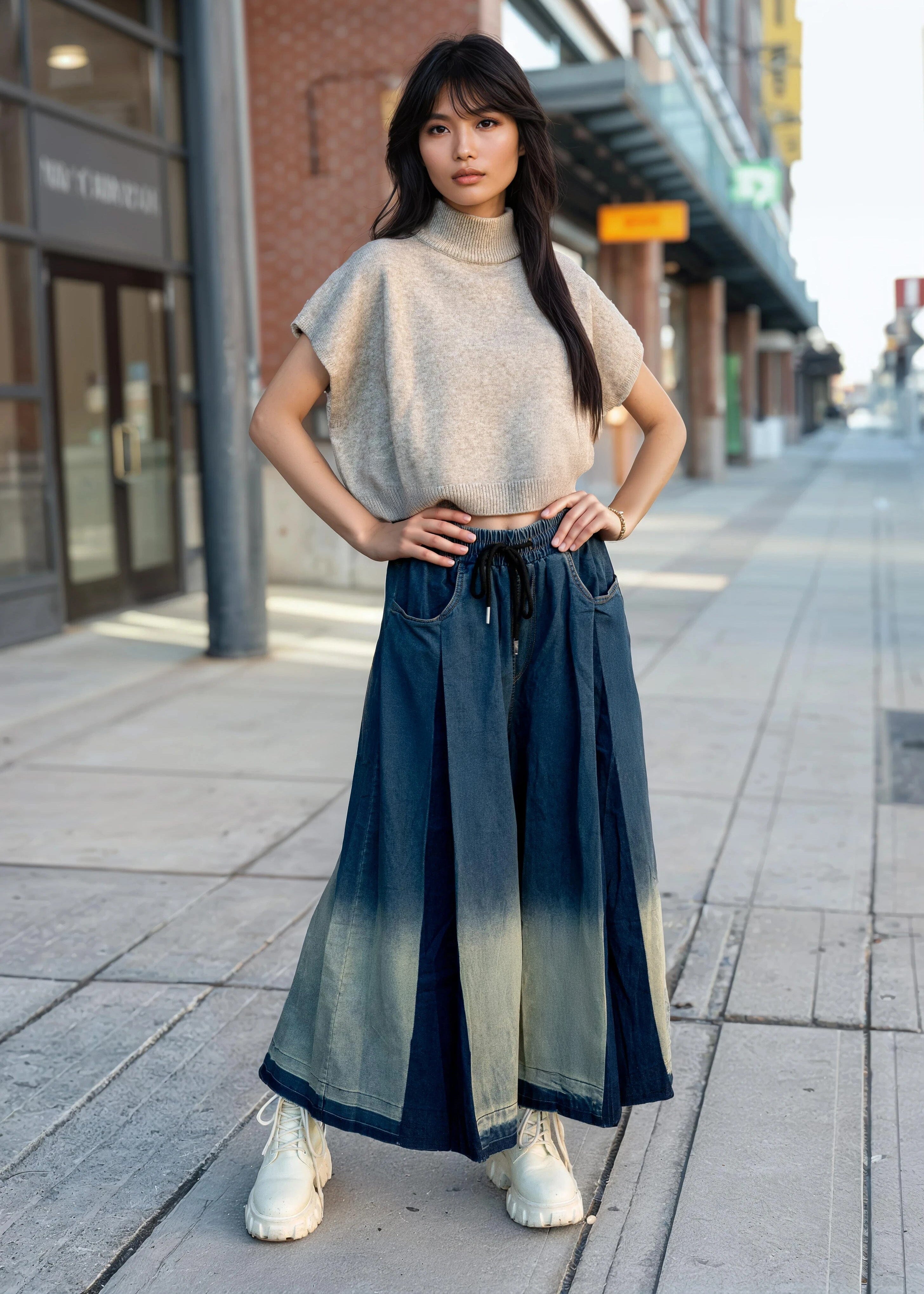 Ombre Drawstring Wide Leg Pants Pants Kate Hewko Light Denim One size 