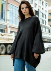 Oversized Balloon Sleeve Sweater Sweaters Kate Hewko One Size Black 