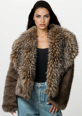Oversized Lapel Cropped Faux Fur Coat Outerwear Kate Hewko 