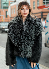Oversized Lapel Cropped Faux Fur Coat Outerwear Kate Hewko 