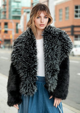 Oversized Lapel Cropped Faux Fur Coat Outerwear Kate Hewko 