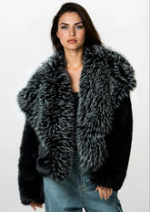 Oversized Lapel Cropped Faux Fur Coat Outerwear Kate Hewko 