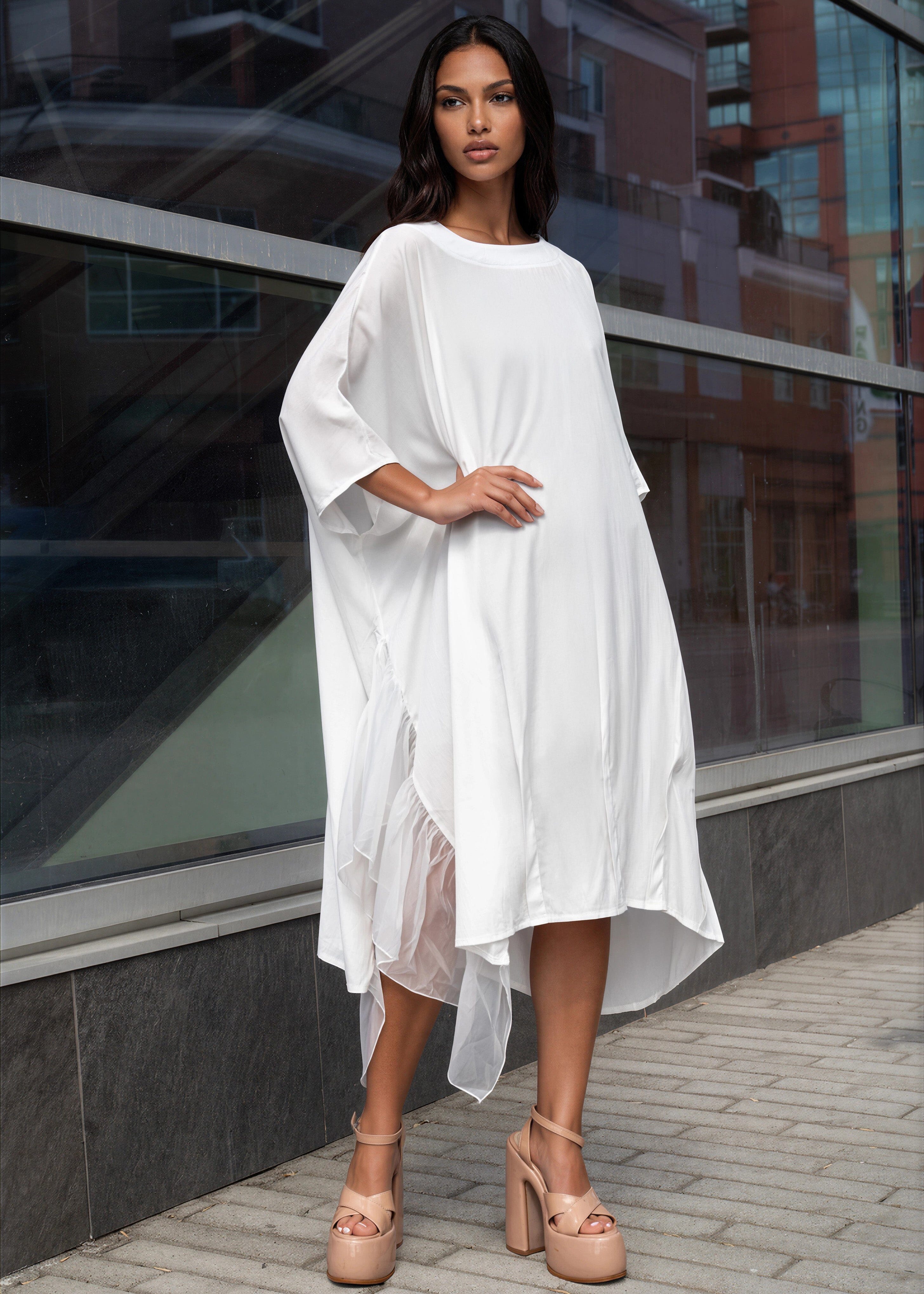 Oversized Ruffle Cut Out Tee Dress