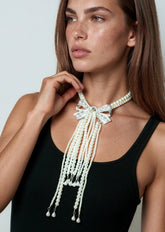 Pearl Bow Tassel Necklace Necklaces Kate Hewko 