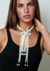 Pearl Bow Tassel Necklace Necklaces Kate Hewko 