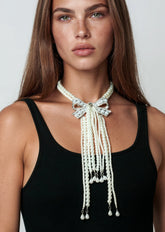 Pearl Bow Tassel Necklace Necklaces Kate Hewko 