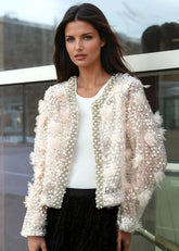 Pearl Embellished Floral Lace Cardigan Layering Pieces Kate Hewko Pink S 