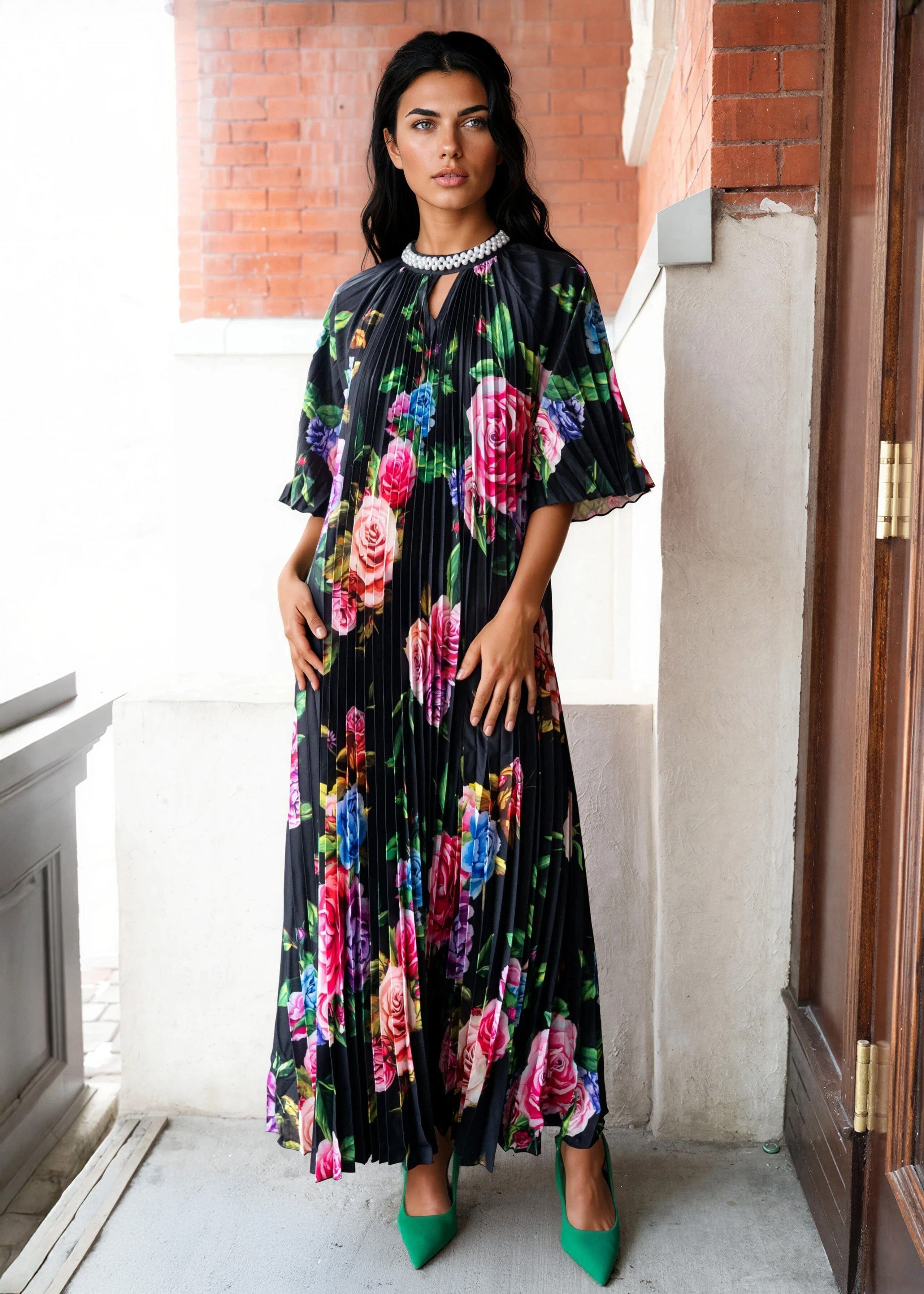 Pearl Embellished Floral Midi Dress Pearl Embellished Floral Midi Dress