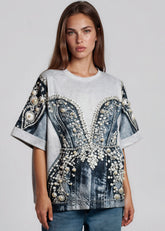 Pearl Rhinestone Printed Corset Tee Tees Kate Hewko 