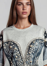 Pearl Rhinestone Printed Corset Tee Tees Kate Hewko 
