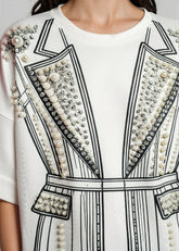 Pearl Studded Tuxedo Printed Tee Tees Kate Hewko 