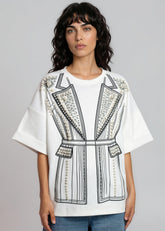 Pearl Studded Tuxedo Printed Tee Tees Kate Hewko 