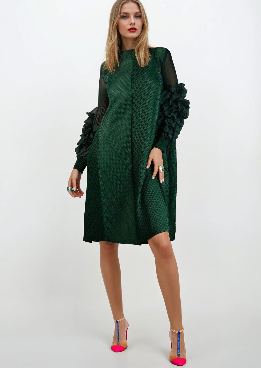Petal Sleeve Mock Neck Dress
