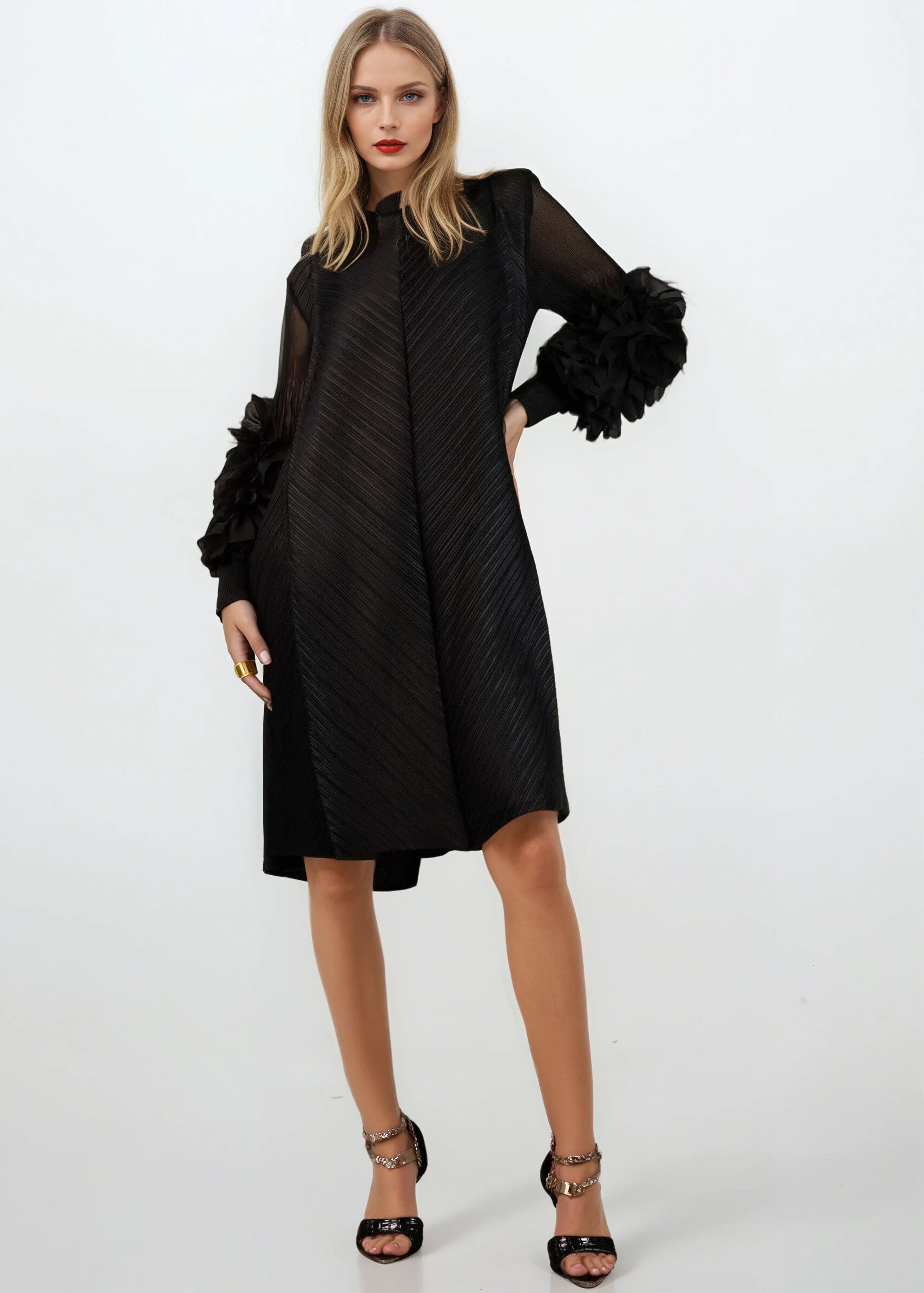 Petal Sleeve Mock Neck Dress - Kate Hewko Green / One size Petal Sleeve Mock Neck Dress - Kate Hewko Green / One size